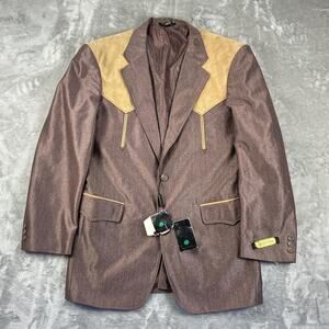 Vintage 70s Encino Western Blazer Suede Yoke Brown Sport Coat 38R NWT